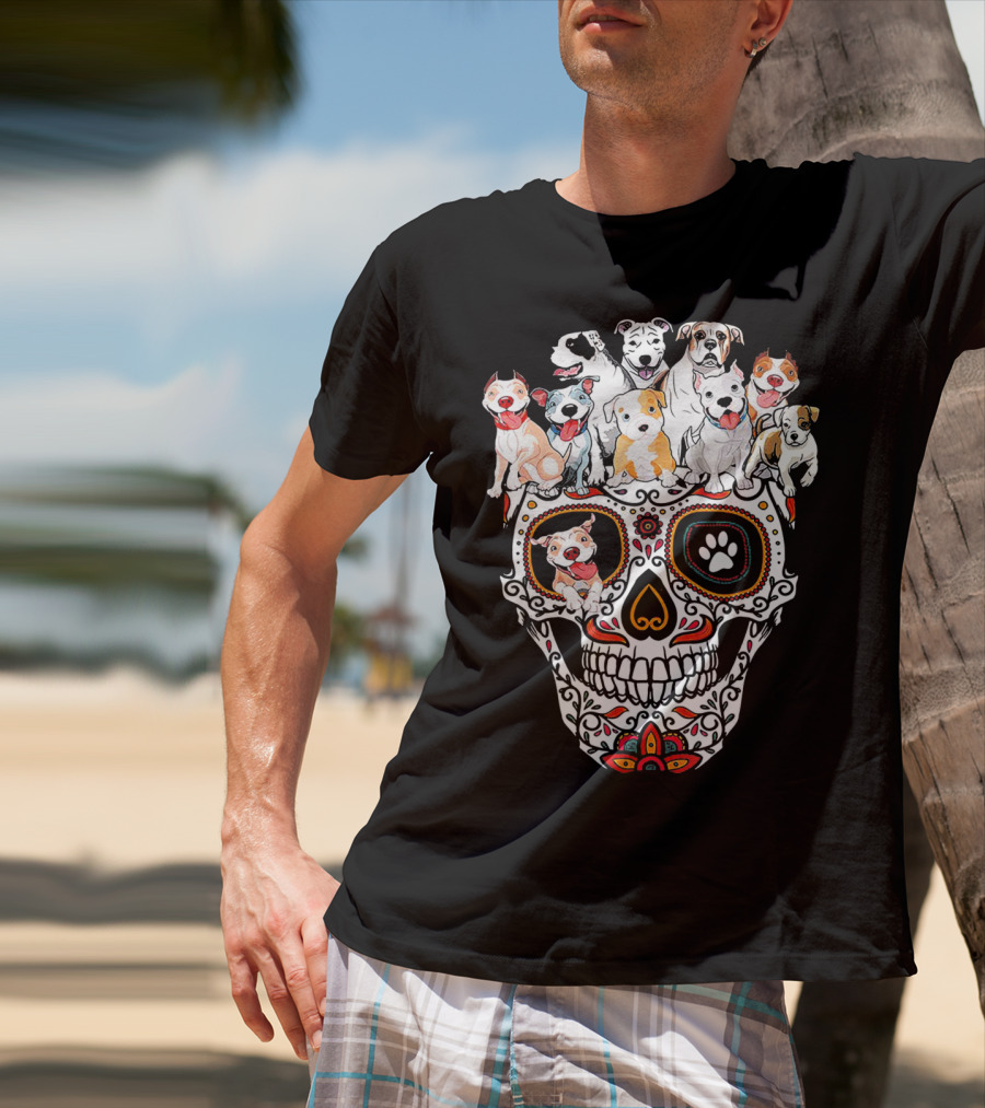 Pitbull Mom Sugar Skull Funny Canine Compilation T-Shirt