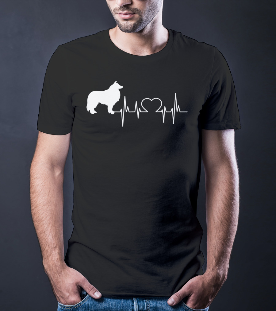 Rough Collie Dad Heartbeat With Heart Outline T-Shirt