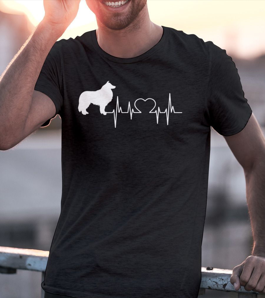 Rough Collie Dad Heartbeat With Heart Outline T-Shirt