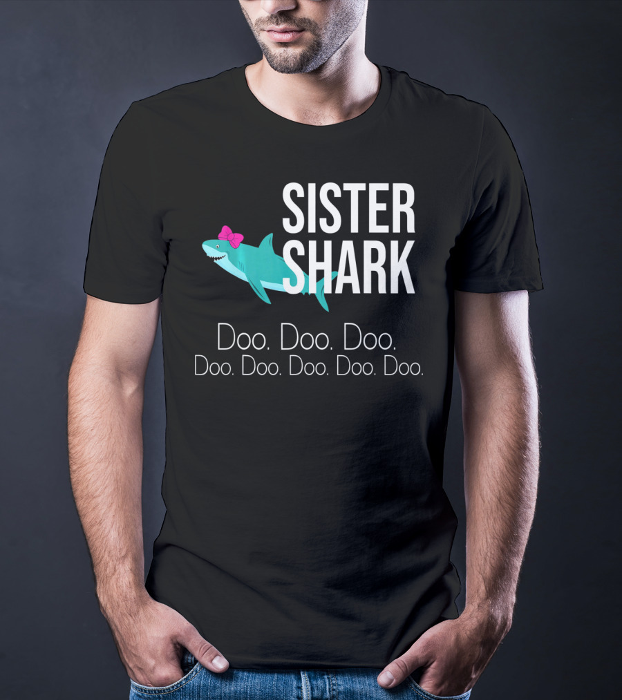 Sister Shark Doo Doo Doo Bow Pink T-Shirt