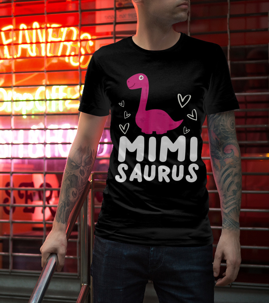 Mimisaurus Rex Mimi Saurus Din Pink Dinosaur With Hearts T-Shirt