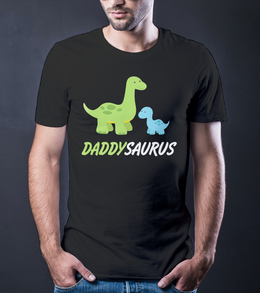 Daddysaurus Cute Sweet Daddy Family With Green Blue Dinosaurs T-Shirt
