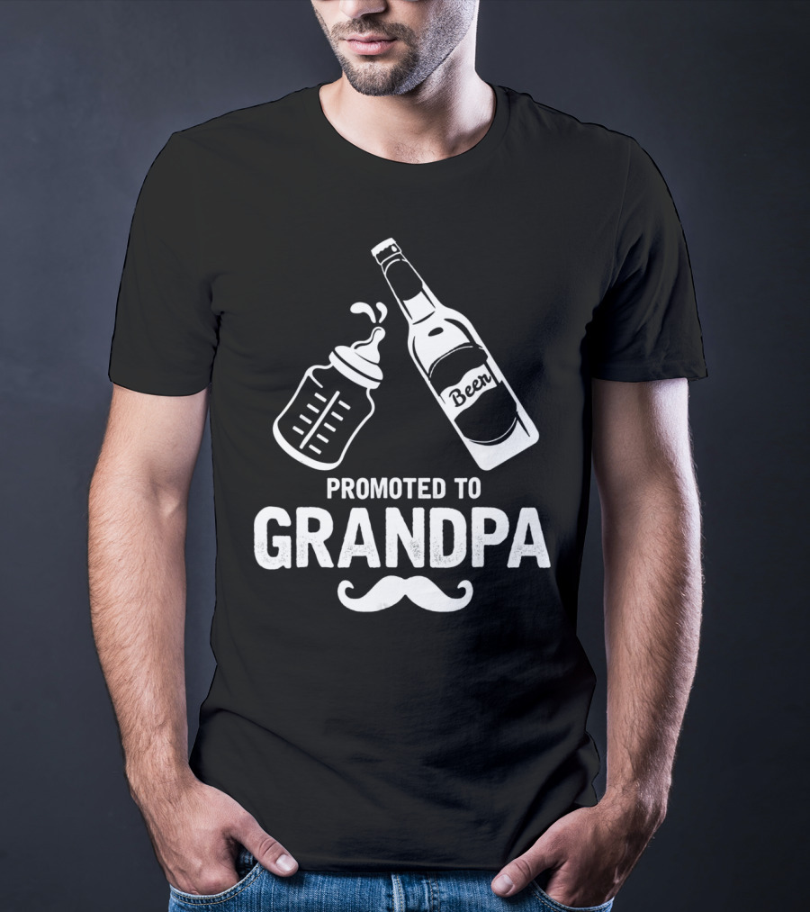 Promoted To Grandpa First Time Dad Beer Bottle Baby Bottle T-Shirt