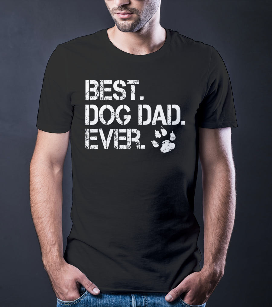 Mens Quote Best Dog Dad Ever With Paw Prints T-Shirt