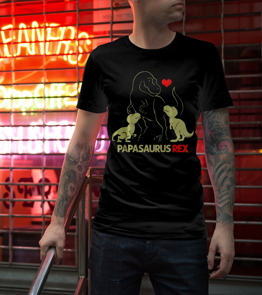Papasaurus Rex Dinosaur Heart Family Father's Day T-Shirt