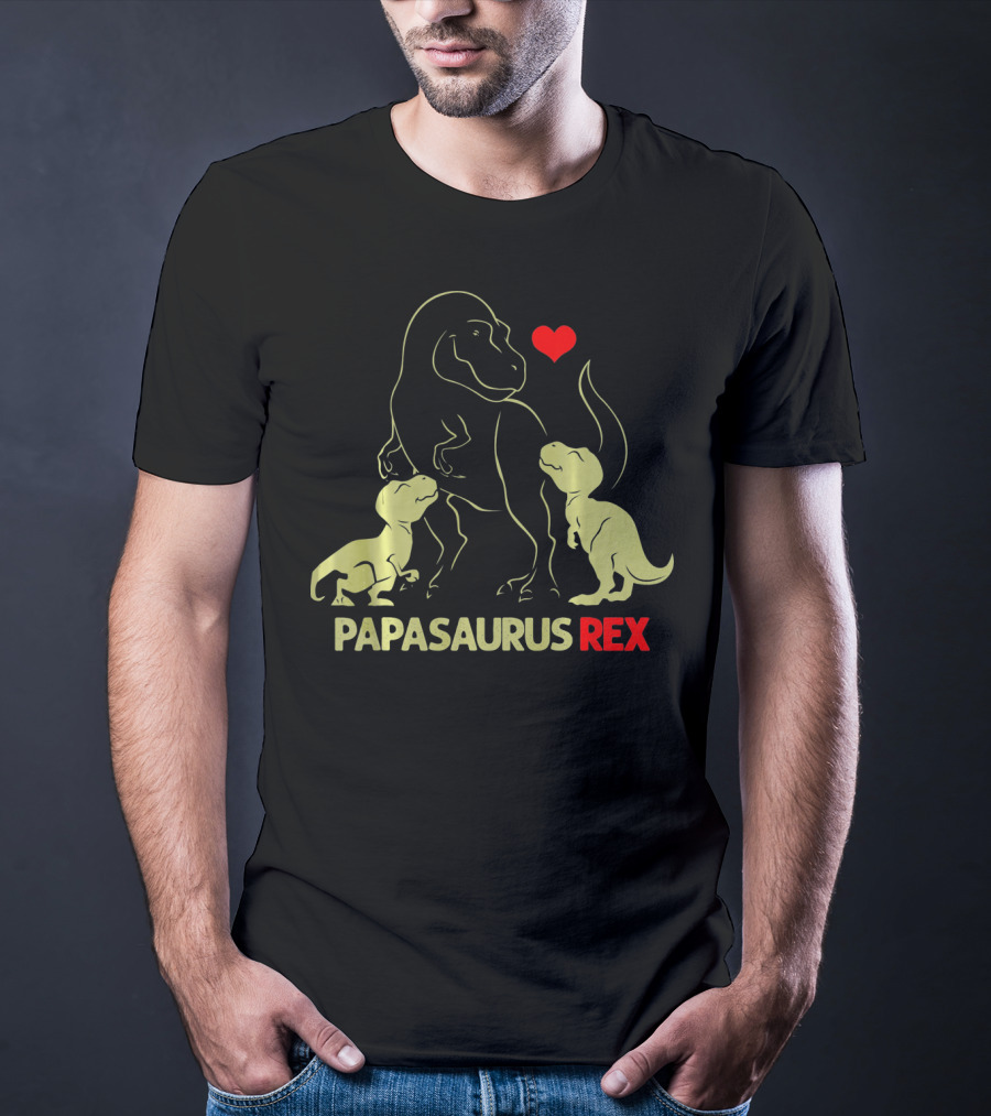 Papasaurus Rex Dinosaur Heart Family Father's Day T-Shirt