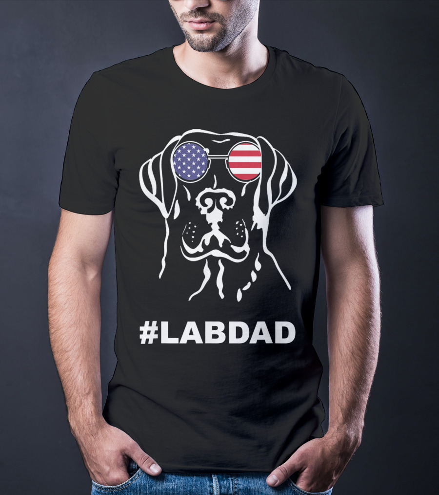 LabDad American Flag Sunglasses Dog T-Shirt
