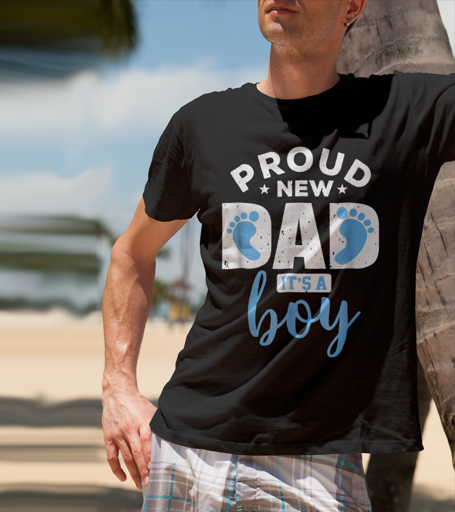 Proud New Dad It's A Boy Blue Footprints T-Shirt