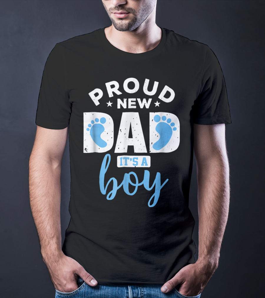 Proud New Dad It's A Boy Blue Footprints T-Shirt
