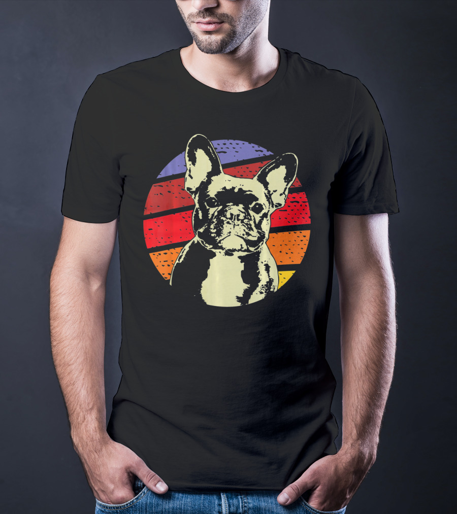 Vintage French Bulldog Dad Retro Colorful Stripes T-Shirt