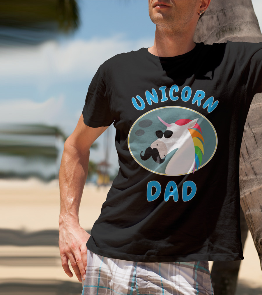 Unicorn Dad Funny Father Rainbow Mustache Sunglasses T-Shirt