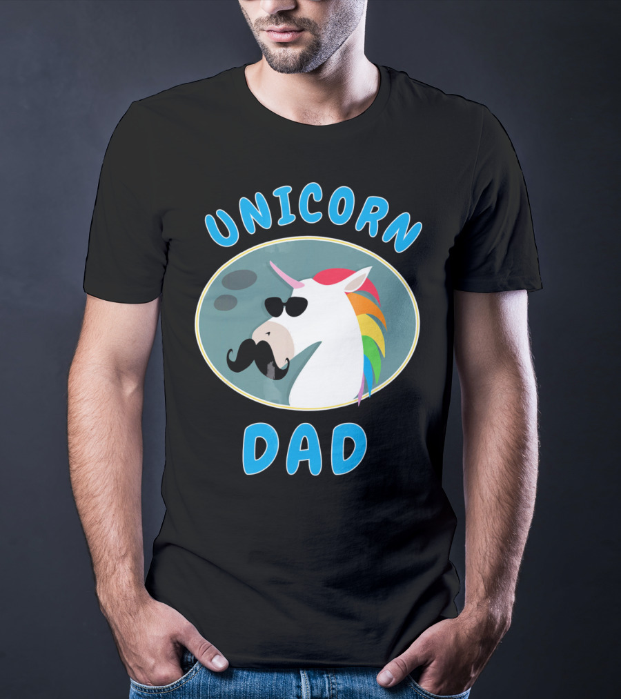 Unicorn Dad Funny Father Rainbow Mustache Sunglasses T-Shirt