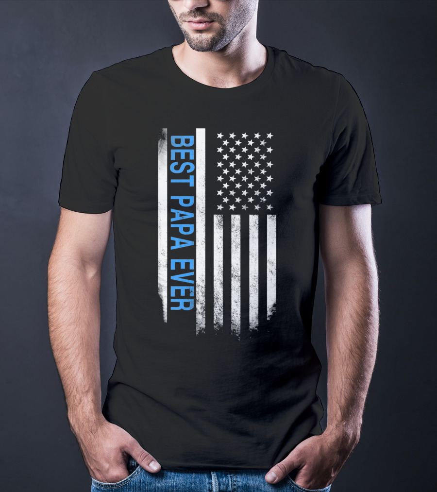 Best Papa Ever Thin Blue Line American Flag USA Flag T-Shirt