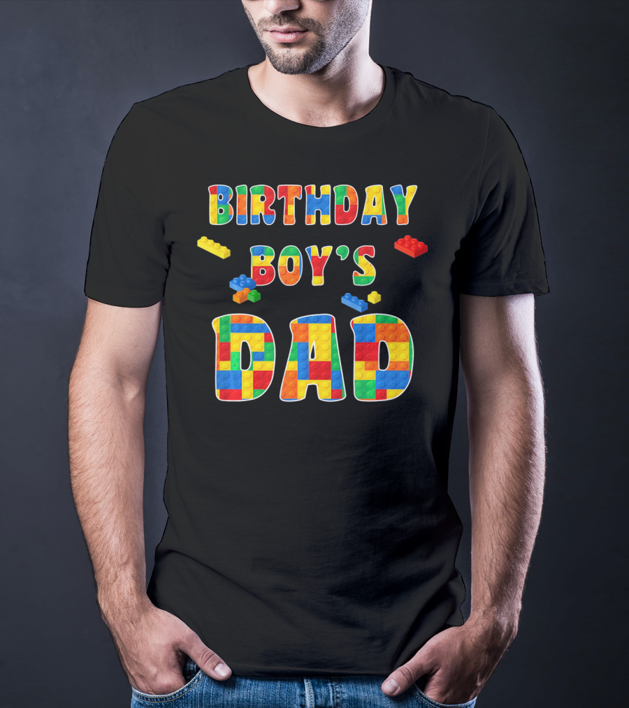 Birthday Boy's Dad With Colorful Building Blocks T-Shirt