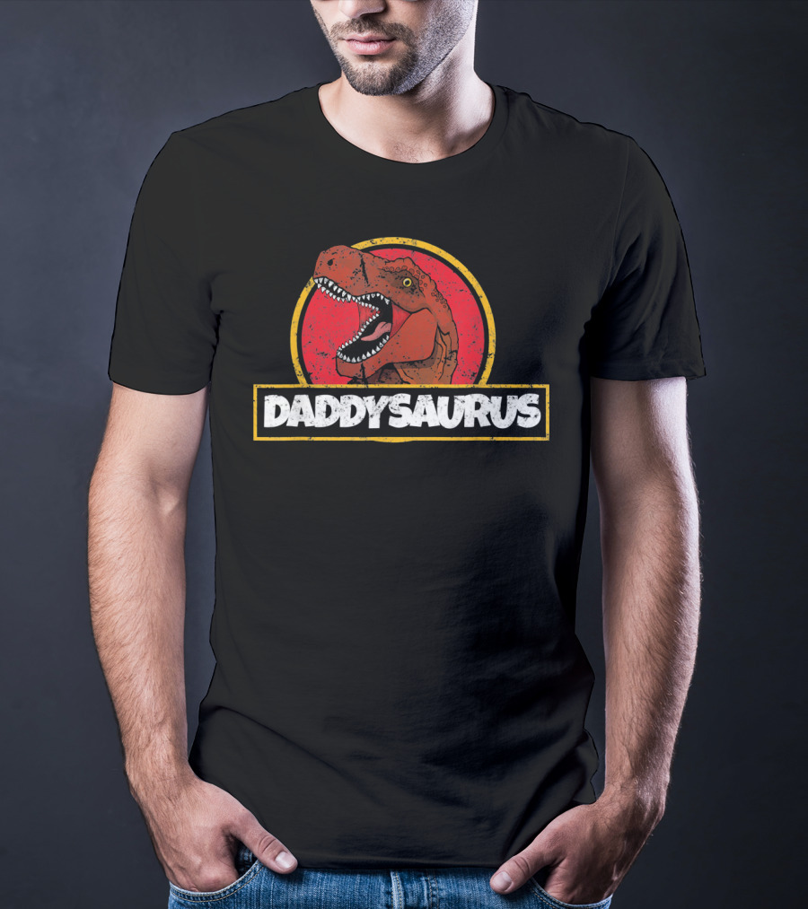 Daddysaurus TRex Dinosaur Fathers Retro Jurassic T-Shirt