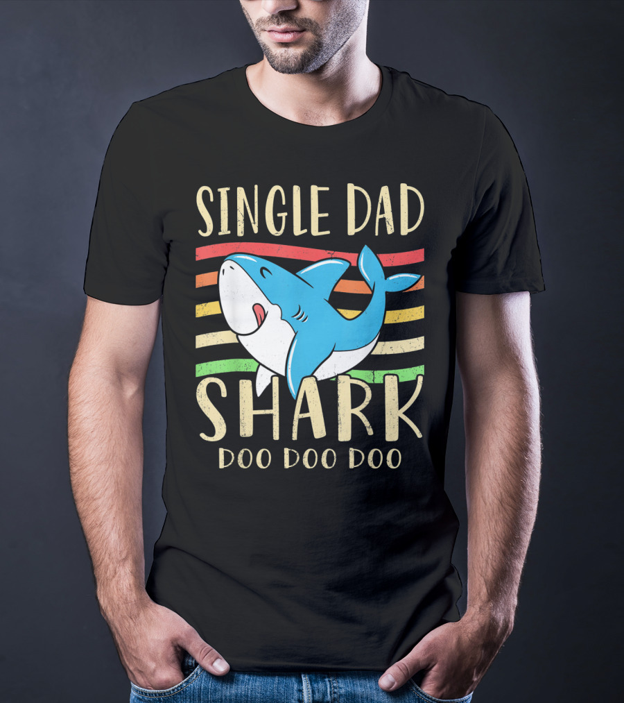 Single Dad Shark Doo Doo Doo Retro Vintage T-Shirt
