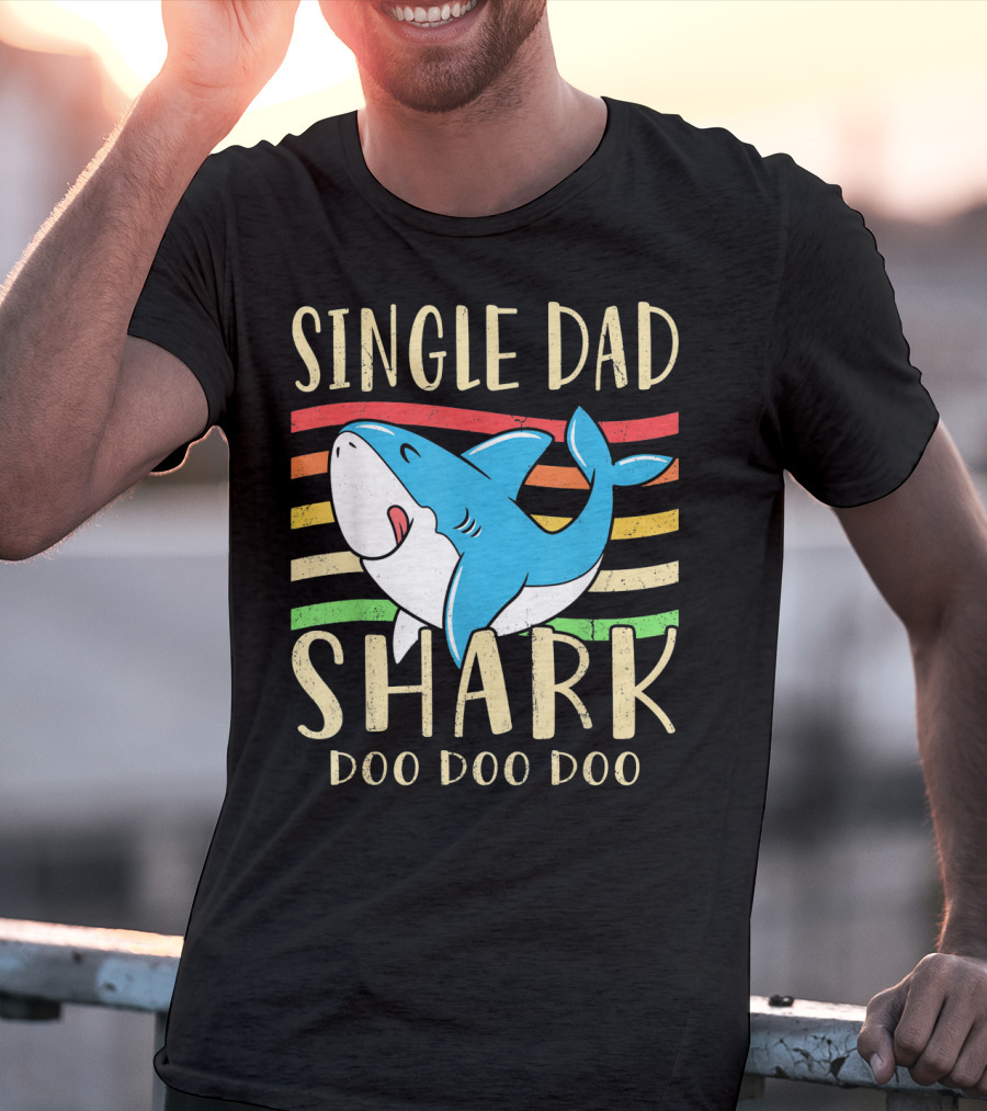 Single Dad Shark Doo Doo Doo Retro Vintage T-Shirt