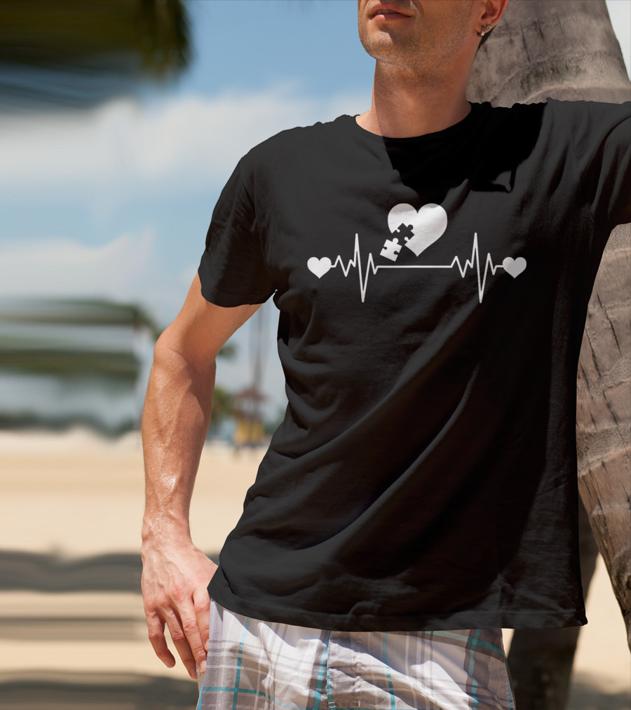 Autism Puzzle Heartbeat Love Puzzle Piece T-Shirt