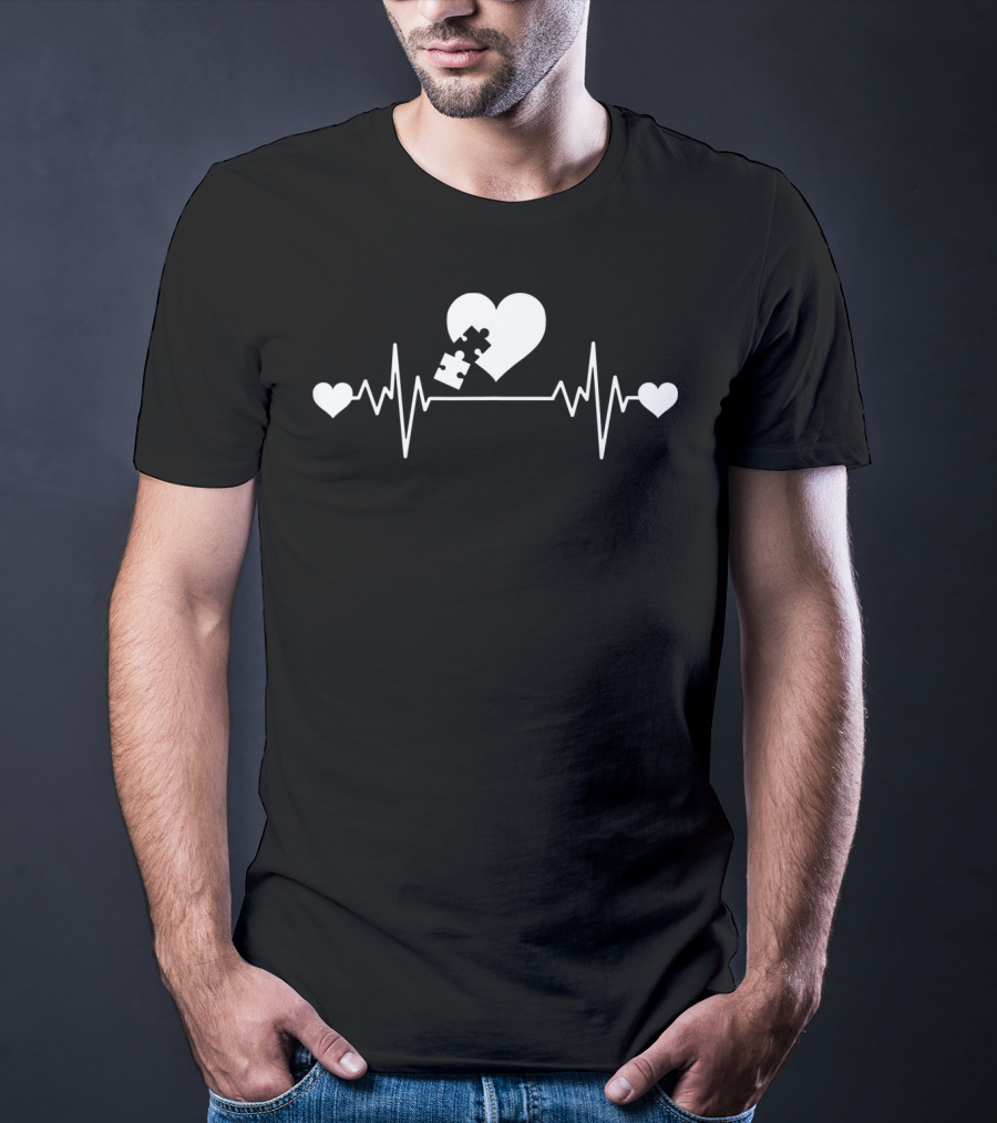 Autism Puzzle Heartbeat Love Puzzle Piece T-Shirt