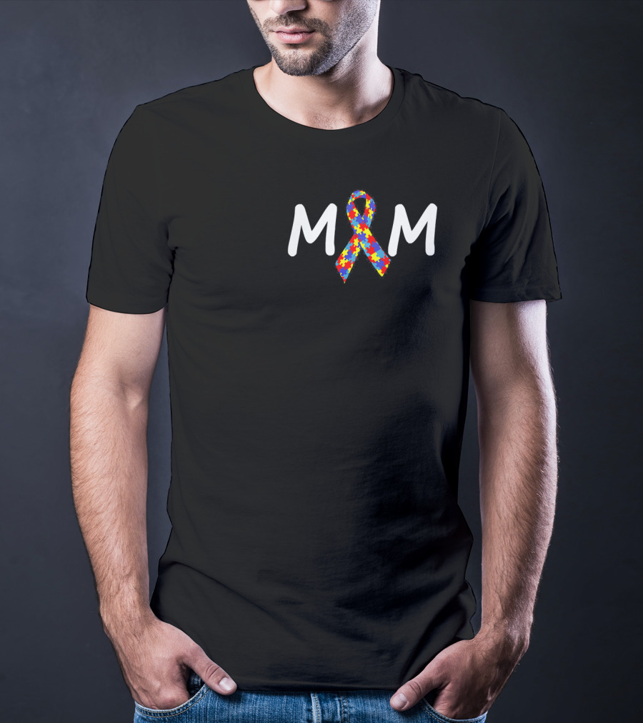 MOM Puzzle Ribbon Autism Awareness T-Shirt