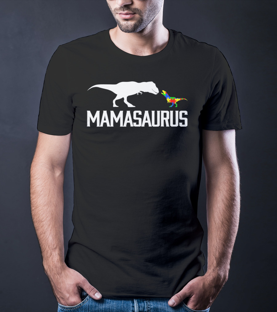 Mamasaurus Dinosaur Autism Mom Puzzle Piece T-Shirt