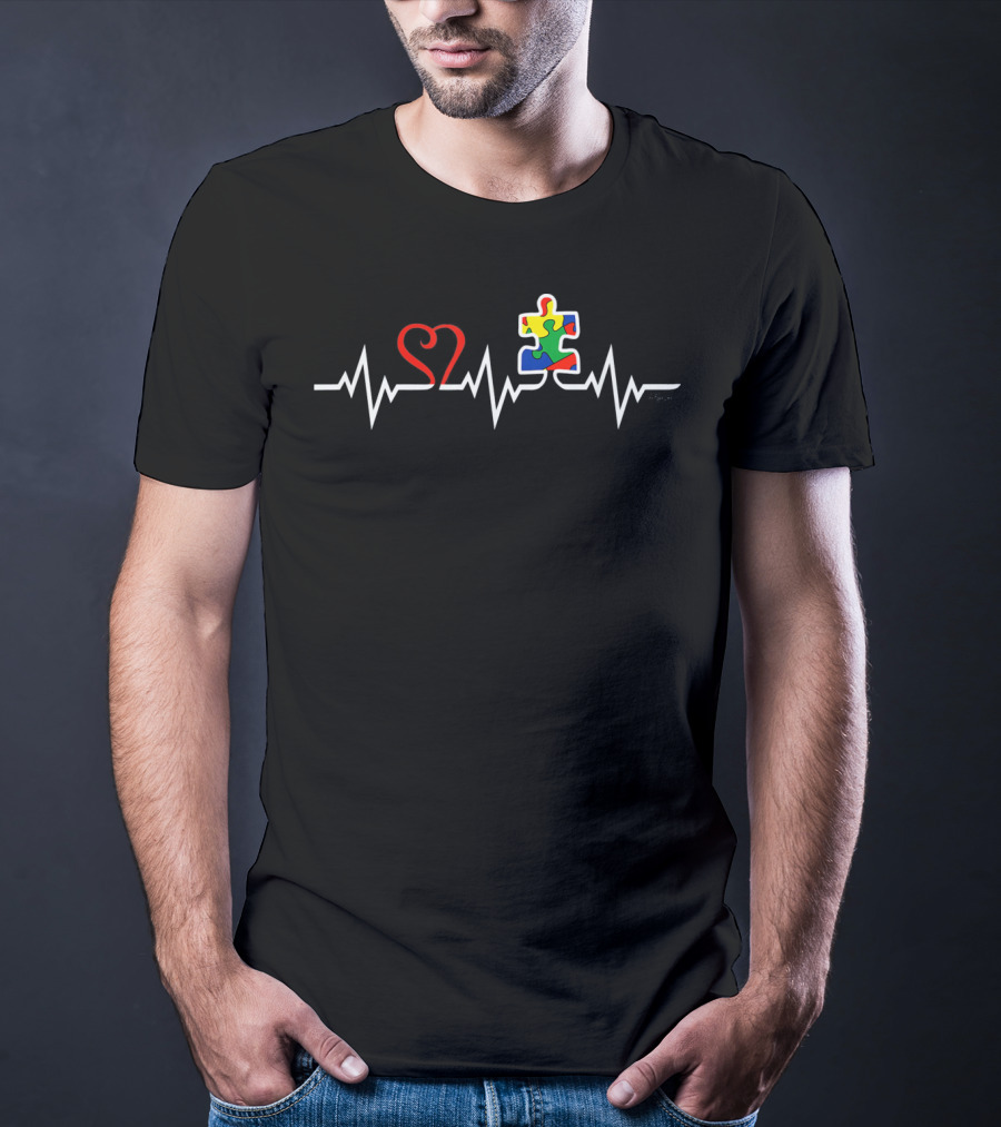 Autism Awareness Heartbeat Puzzle Colorful T-Shirt