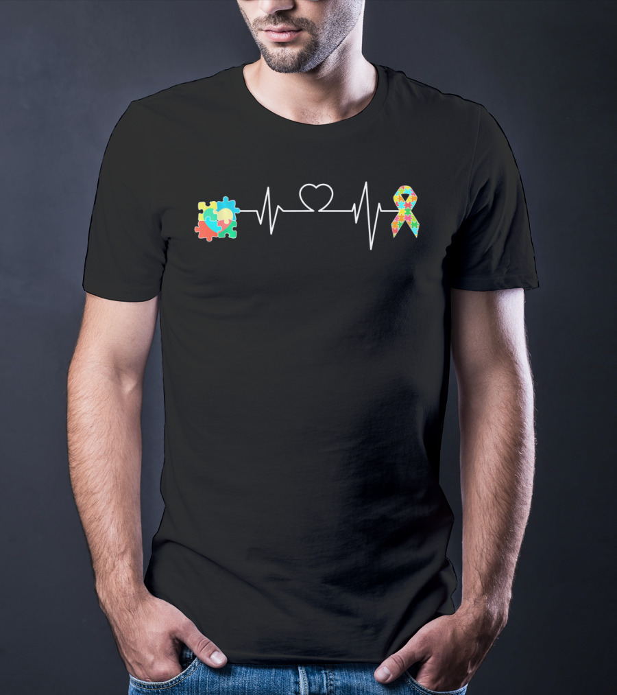 Autism Support Awareness Puzzle Heartbeat T-Shirt