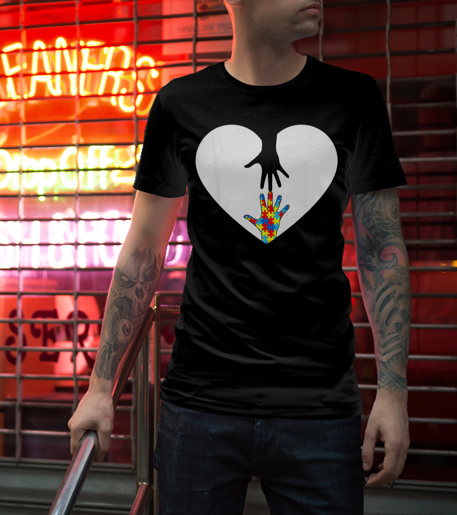 Hand Love Autism Awareness Heart Puzzle Connection T-Shirt