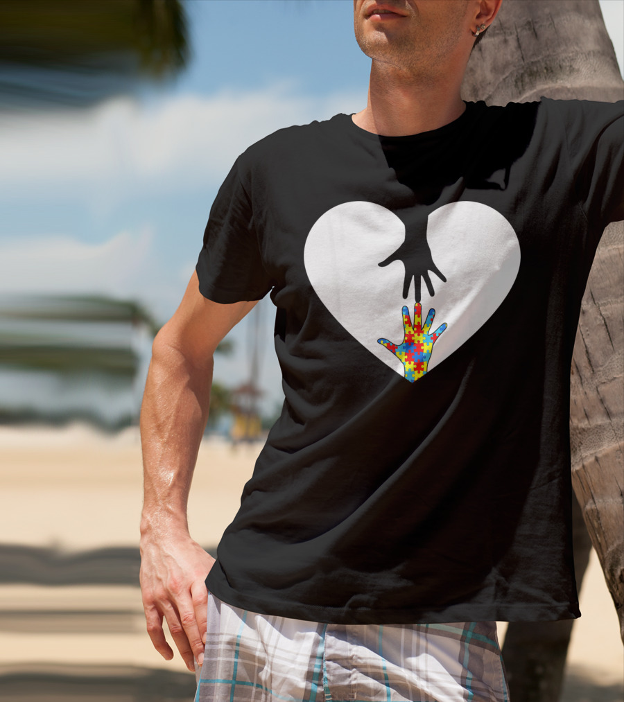 Hand Love Autism Awareness Heart Puzzle Connection T-Shirt