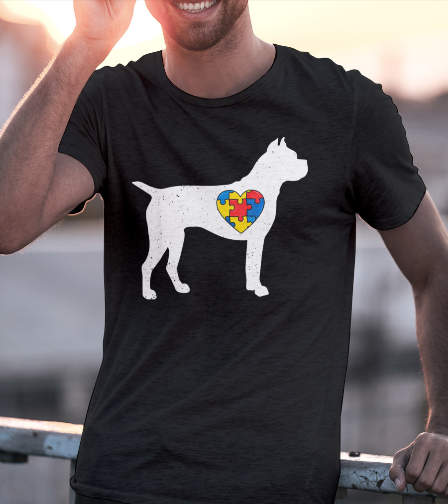 Boxer Heart Autism Awareness Puzzle Day T-Shirt