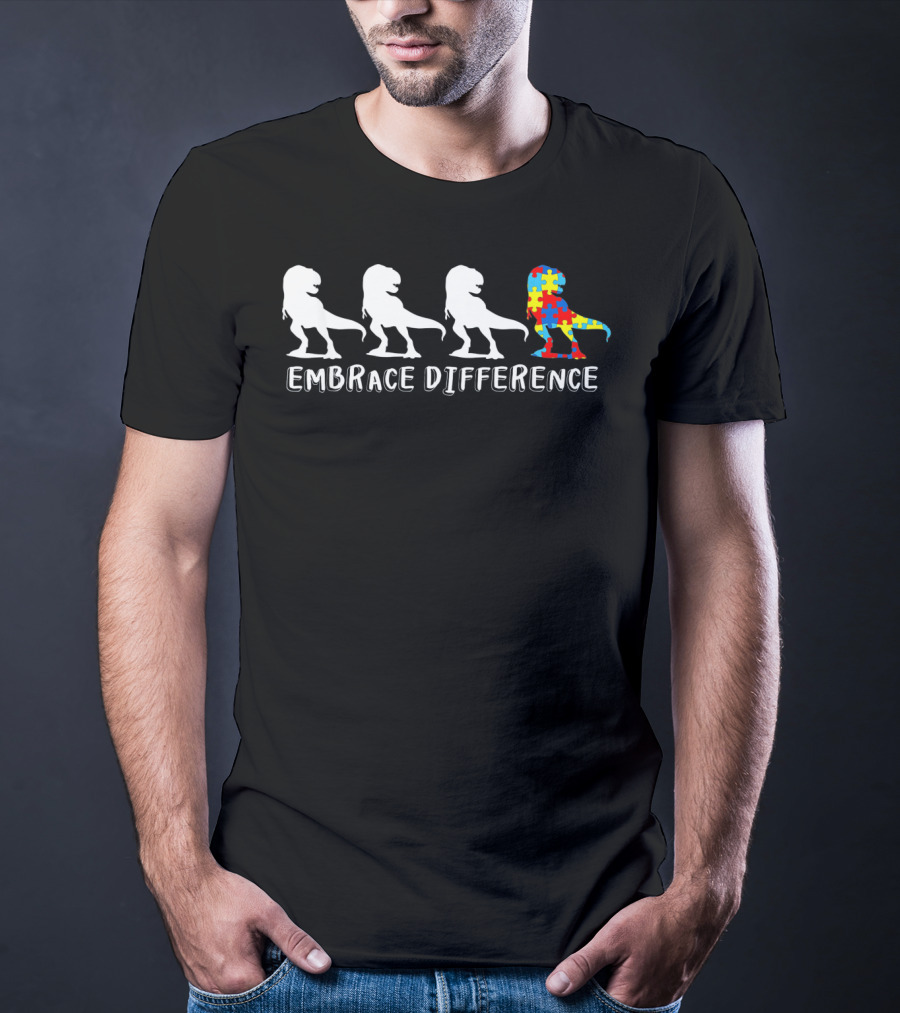 Autism Awareness Dinosaur Embrace Difference Puzzle T-Rex T-Shirt