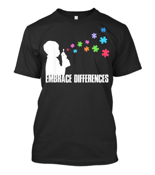 Embrace Differences Support Auti Autism Puzzle Pieces Bubbles T-Shirt