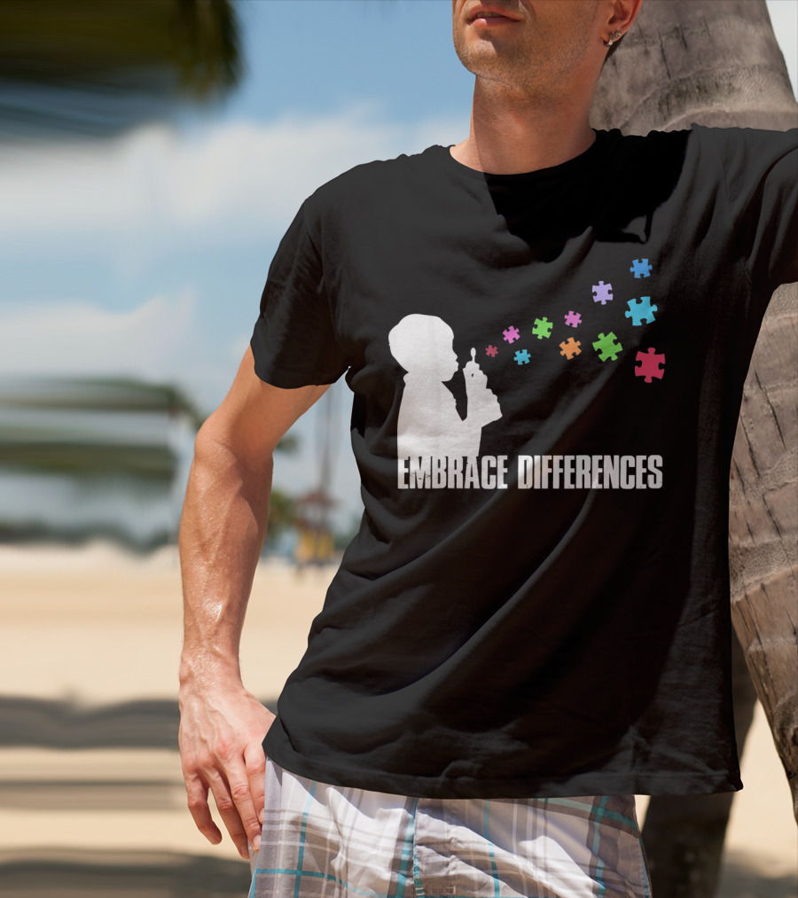 Embrace Differences Support Auti Autism Puzzle Pieces Bubbles T-Shirt