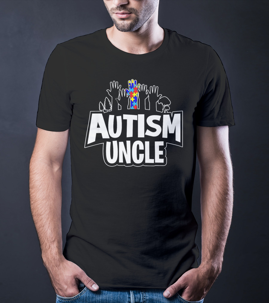 Autism Uncle Puzzle Hand Support Awareness T-Shirt