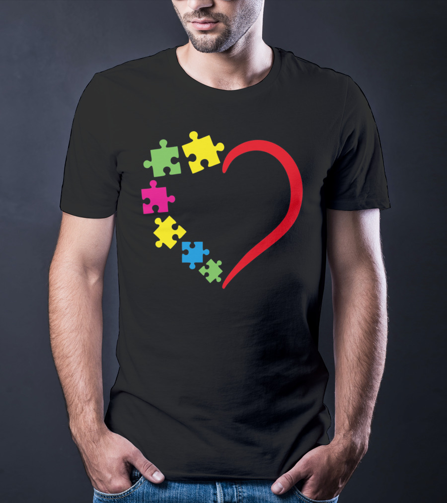 Love Ribbon Heart Puzzle Autism Awareness T-Shirt