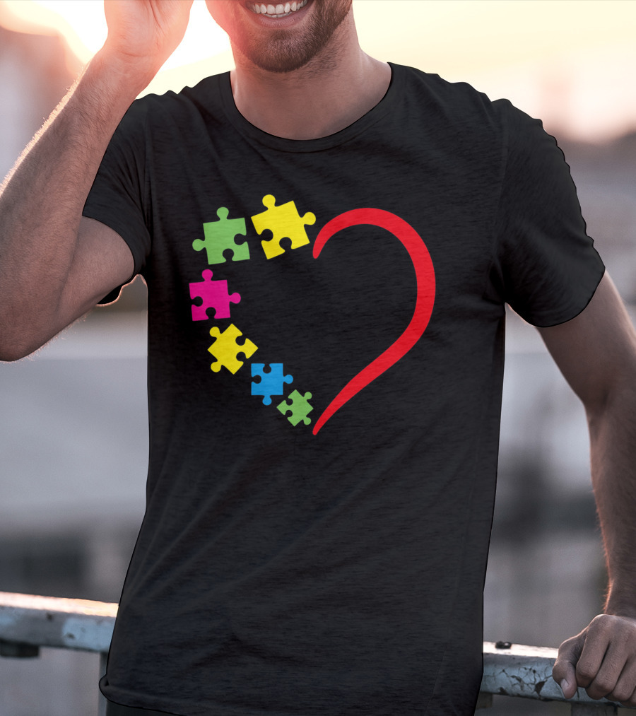 Love Ribbon Heart Puzzle Autism Awareness T-Shirt