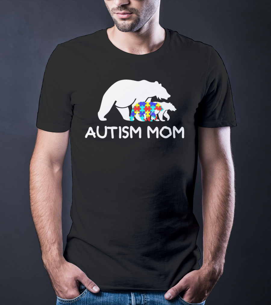 Autism Mom Awareness Mama Bear Puzzle Support T-Shirt