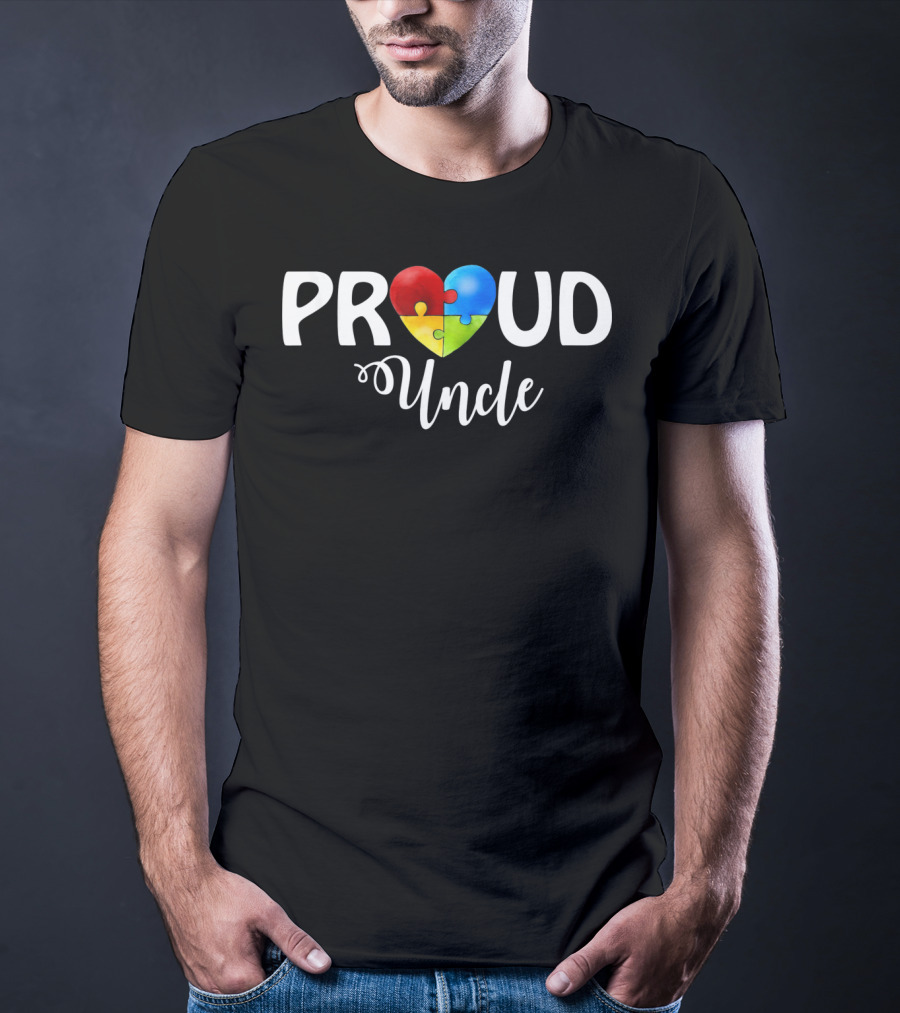 Proud Uncle Heart Puzzle Autism Awareness T-Shirt