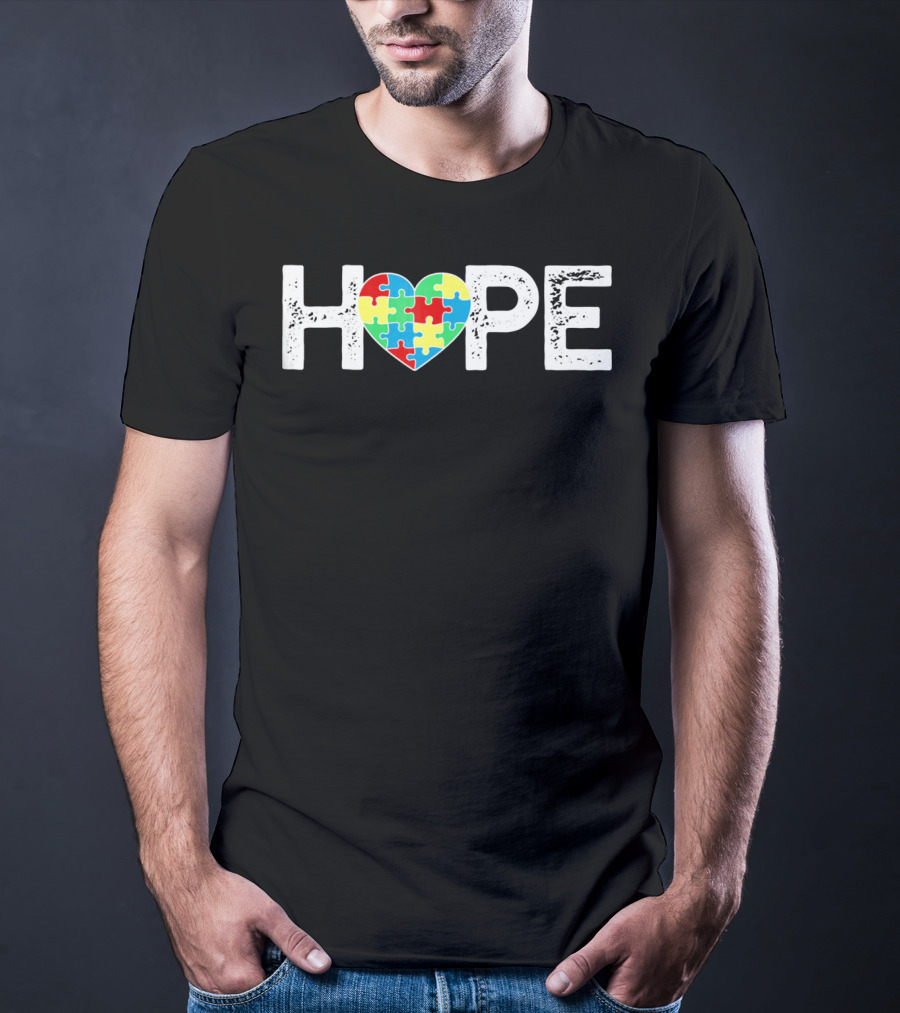 HOPE Heart With Autism Puzzle Pieces T-Shirt