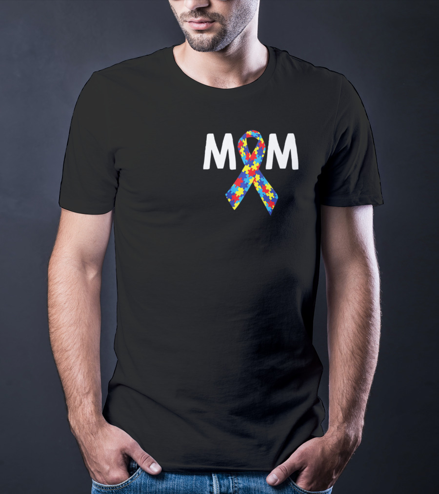 MOM Autism Puzzle Ribbon Awareness T-Shirt