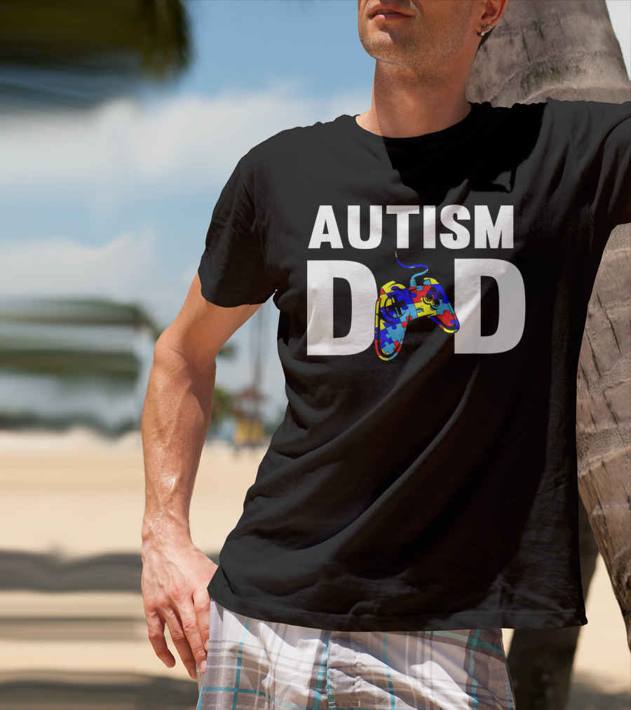 Father's Day Gamer Autism Dad Awareness Controller Puzzle T-Shirt