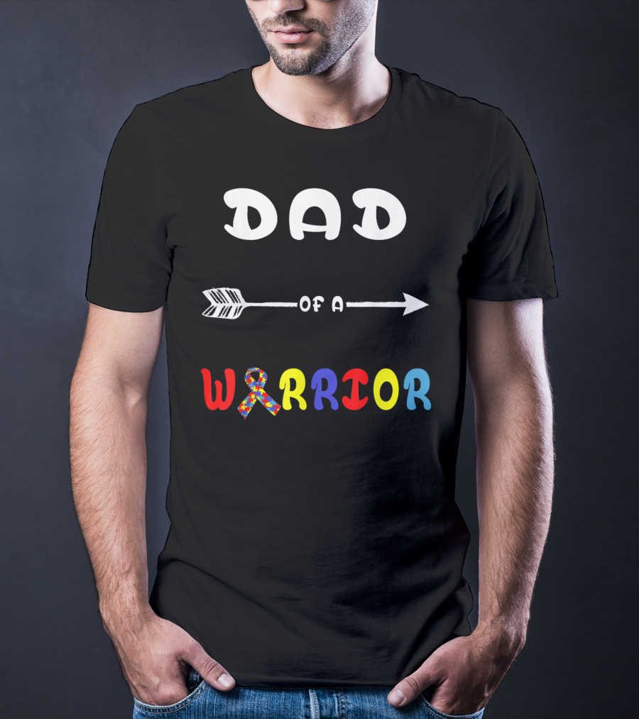 Dad Of A Warrior Autism Awareness Arrow Puzzle T-Shirt