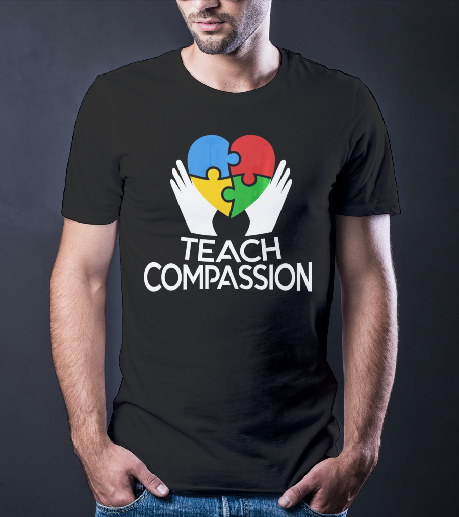 Teach Compassion Heart Puzzle Autism Awareness T-Shirt