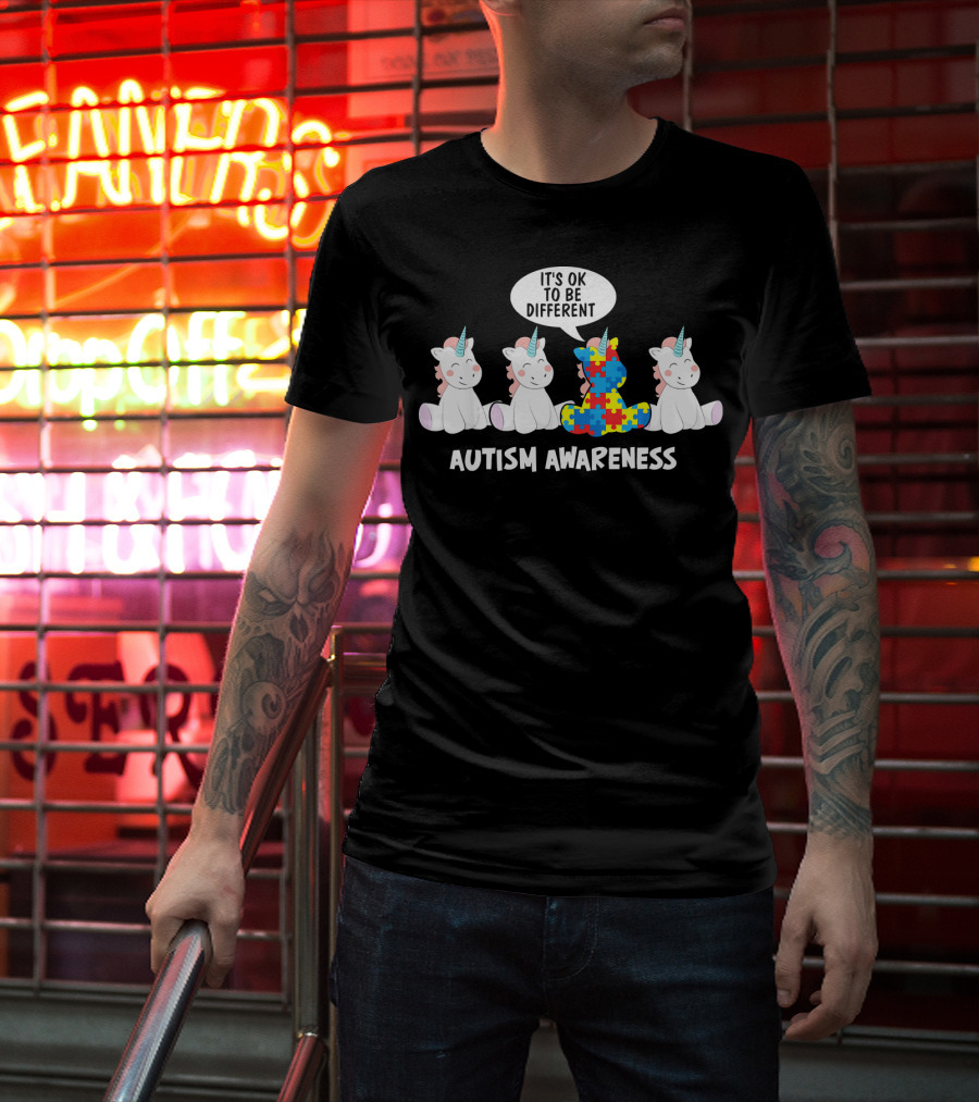 Autism Awareness Unicorn It's OK To Be Different Puzzle Piece T-Shirt