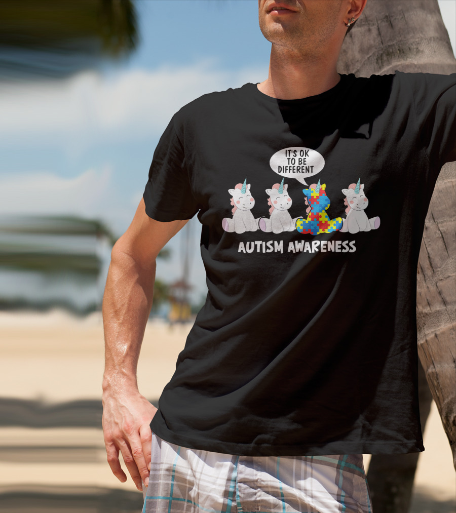 Autism Awareness Unicorn It's OK To Be Different Puzzle Piece T-Shirt