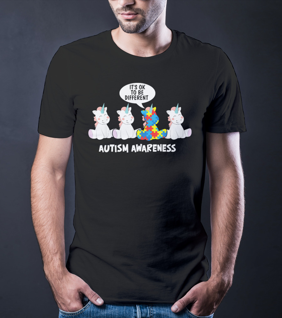 Autism Awareness Unicorn It's OK To Be Different Puzzle Piece T-Shirt