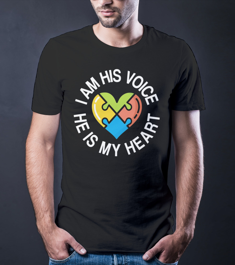 I Am His Voice He Is My Heart Autism Awareness Heart Puzzle T-Shirt