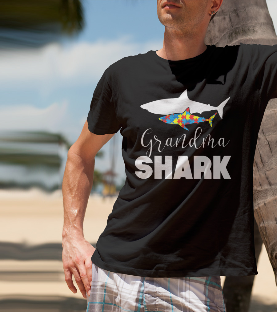 Grandma Shark Puzzle Piece Autism Awareness T-Shirt