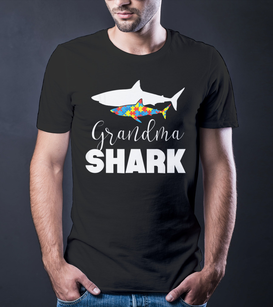 Grandma Shark Puzzle Piece Autism Awareness T-Shirt