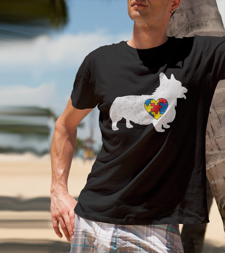 Corgi Puzzle Heart Autism Awareness T-Shirt
